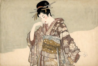 Japanese woman in kimono thinking
