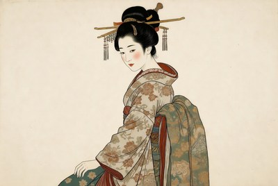 Japanese woman in kimono illustration