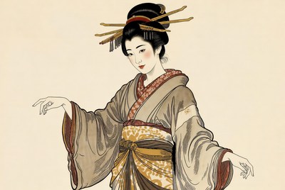 Geisha in traditional kimono illustration