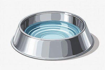 Silver dog bowl with water