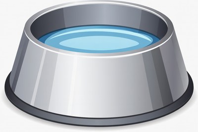 Silver dog bowl with blue water