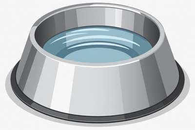 Silver dog bowl with water