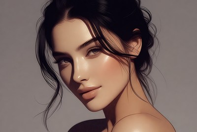 Beautiful woman with dark hair profile