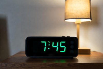 Digital Alarm Clock Showing 7:45 PM