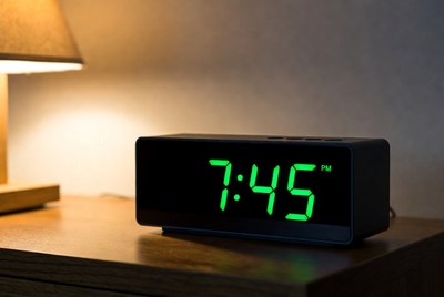 Digital Alarm Clock Showing 7:45 PM