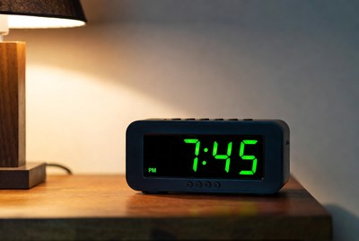 Digital Alarm Clock Showing 7:45 PM