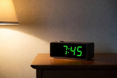 Digital alarm clock showing 7:45