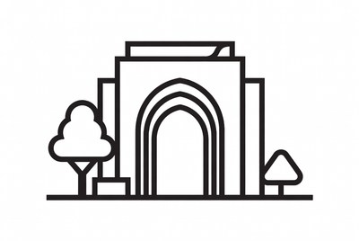 Line Art Arch Building with Trees