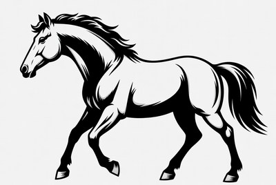 Black and white horse illustration