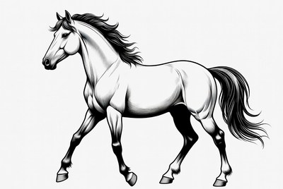White horse walking illustration