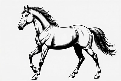 Black and white horse illustration