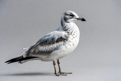 Herring gull standing on gray background