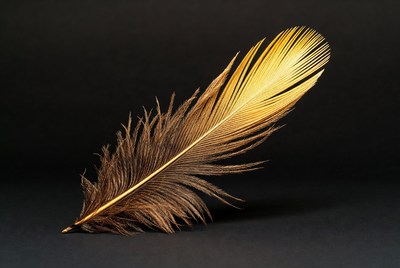 Golden Brown Feather on Black Background