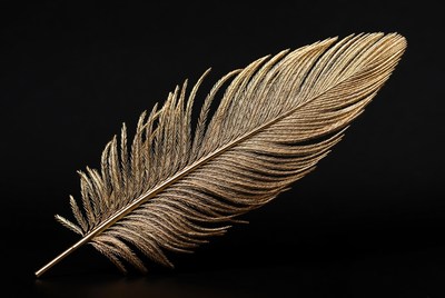 Golden feather on black background