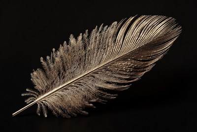 Golden feather on black background