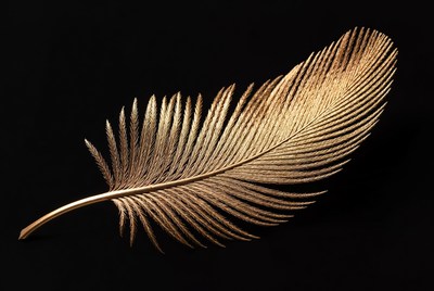 Golden feather on black background