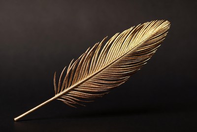 Golden feather on black background