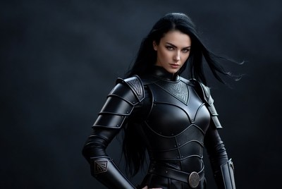 Woman in black fantasy armor