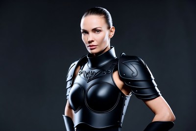 Woman in black fantasy armor