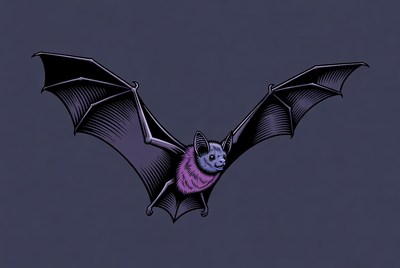 Purple bat with spread wings