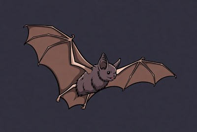 Cartoon bat flying with wings spread