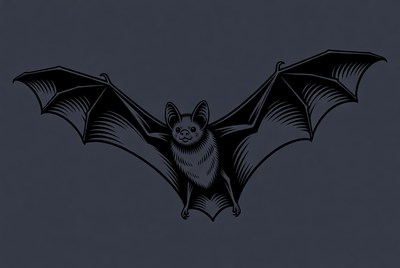 Black bat with wings spread