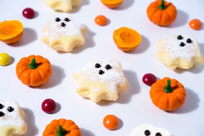 Ghost Cookies with Pumpkins and Candy
