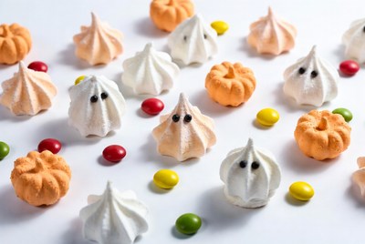Ghost meringues with candy eyes