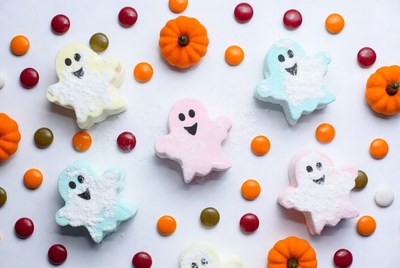 Colorful Ghost Bath Bombs with Candy