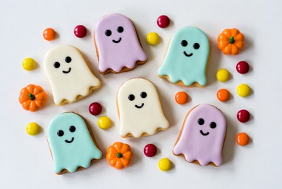 Colorful Ghost Cookies with Candy