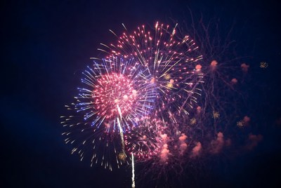 Vibrant Red Blue Fireworks Display