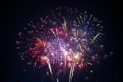 Colorful Fireworks Exploding in Night Sky