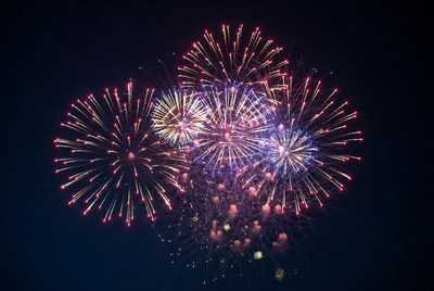 Colorful Fireworks Exploding in Night Sky