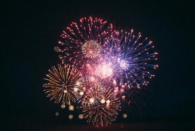 Colorful Fireworks Exploding in Night Sky
