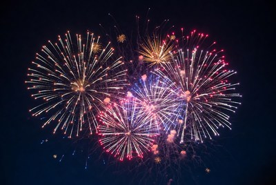 Colorful Fireworks Exploding in Night Sky