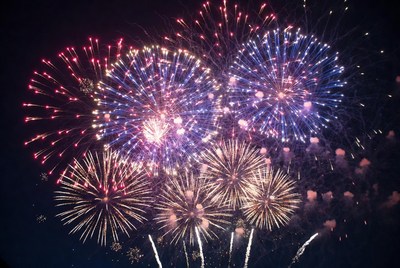 Colorful Fireworks Exploding in Night Sky