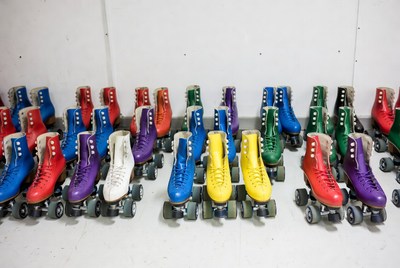 Colorful Roller Skates on Shelves
