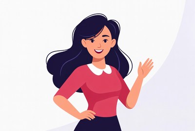 Asian woman waving hand illustration