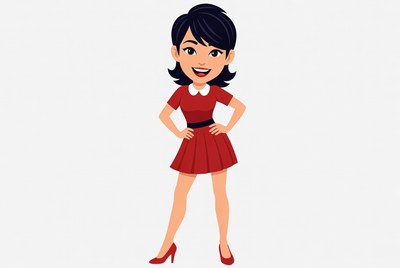 Smiling Asian woman in red dress