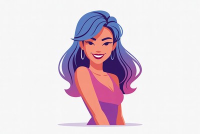 Smiling Asian woman with blue hair