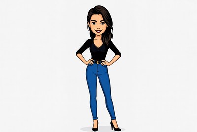 Smiling woman in black top blue jeans