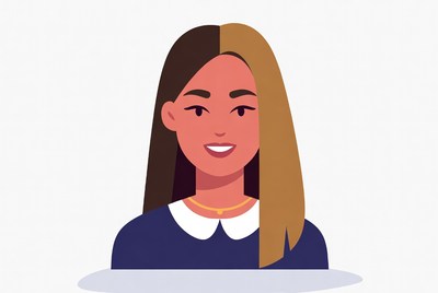 Smiling Asian woman with split hair