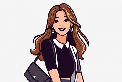 Smiling woman with black handbag