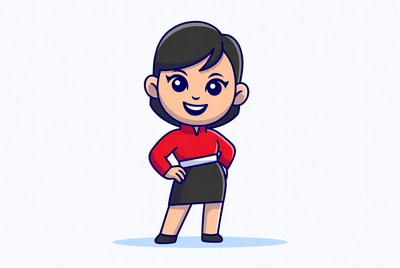 Cartoon woman in red top and skirt