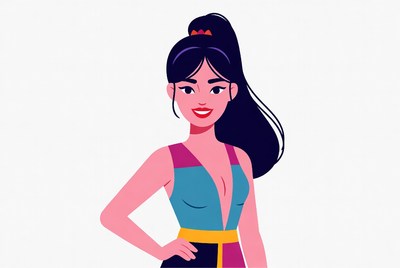 Asian woman in colorful dress