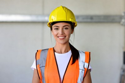 Smiling woman in yellow hard hat