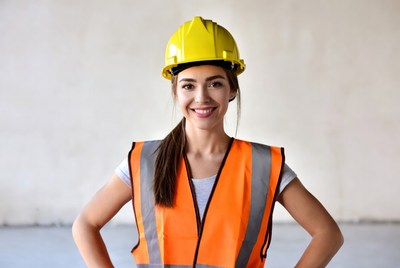 Smiling woman in yellow hard hat