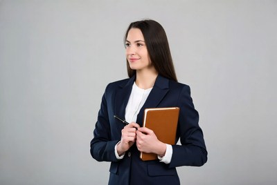Business woman holding notebook and pen