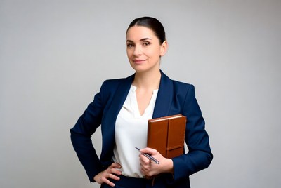 Professional woman holding notebook and pen