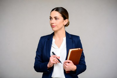 Business woman holding notebook and pen
